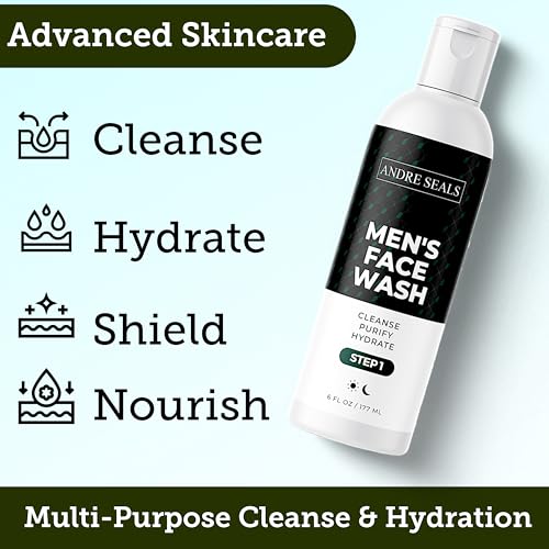 Mens Face Wash | Facial Cleanser with Activated Charcoal, Hyaluronic Acid & Green Tea | Exfoliate, Deep Pore Cleansing & Hydrating Facial Cleanser | Exfoliating Face Wash | Mens Skin Care