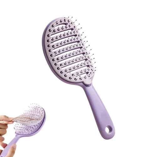 Self Cleaning Hair Brush with Lift Pad, ABS Vent Brush for Blow Drying, Dual Curve Design with Extra Long & Thick Bristles, Wet Hair Brush for Women, Girls & Kids£¨Purple£©