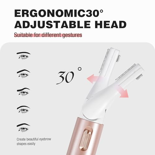 SUPRENT Women's Facial Hair Remover £¦ Eyebrow Trimmer with Pivoting Head - Rechargeable Eyebrow Razor Painless Facial Trimmer on Lips, Cheeks, Ears, Neck and Chin - Easy Cleaning - Pink