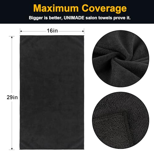 UNIMADE Salon Towels 24 Pack, 16x29 Microfiber Black