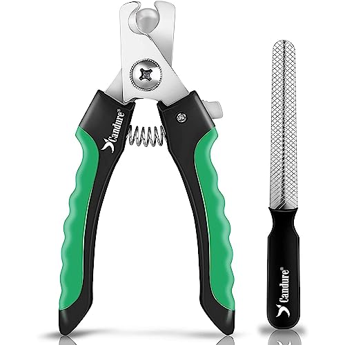 Candure Dog Nail Clippers Professional Pet Nail Clipper Suitable for Cats, Rabbits and Guinea Pigs - Safety Lock/Protective Guard to Avoid Over Cutting (Green, Medium to Small)