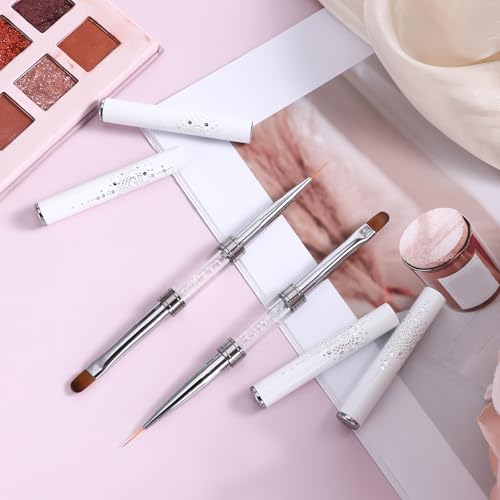 Double-Ended Builder Gel & Fine Liner Nail Art Brushes - 2 Pcs White
