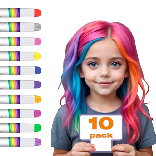 10 Pack Washable Hair Chalk Pens for Kids - Non-Toxic & Easy to Use
