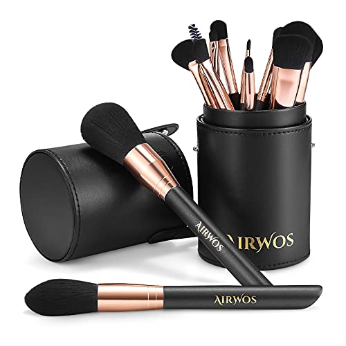 AirWos¢ç 14 Pcs Professional Makeup Brush Set with Case - Synthetic Foundation, Powder, Eyeshadow, Concealer Brushes with Pearl Flash Handles