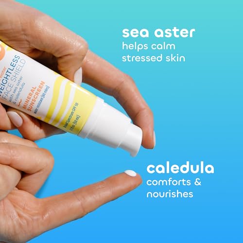 Seaweed Bath Co. Weightless Face Shield Mineral SPF 50 Zinc Oxide Suncreen Facial Serum, 1.7 Oz., Lightweight, Water Resistant Facial Moisturizer