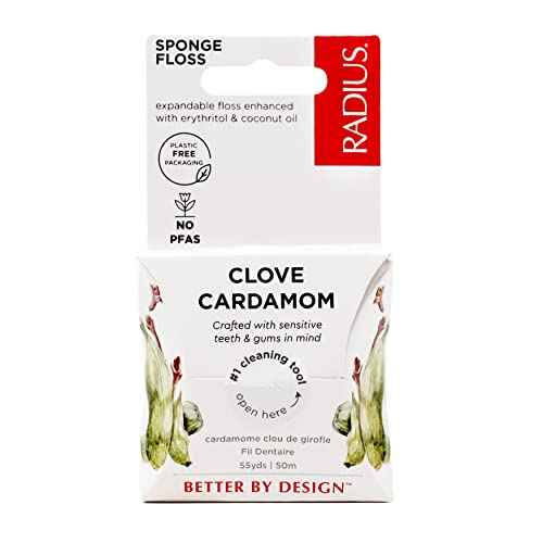 RADIUS Dental Floss, Sponge Floss, Clove Cardamom, 55 Yards, Vegan & Non-Toxic Oral Care Designed to Help Fight Plaque, Pack of 6