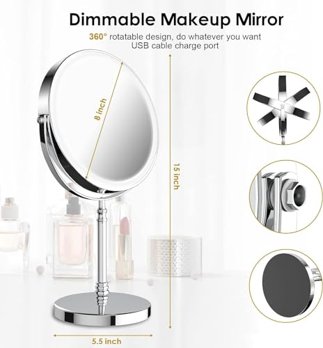 DEIOVWXS Rechargeable Makeup Mirror with 3 Lights & 10X Magnification