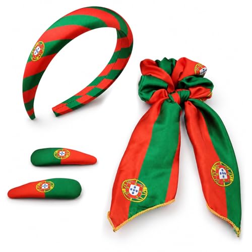 Portugal Flag Hair Accessory Set - 4-Piece Includes Headband & Clips