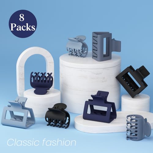 Oeusnael 8 Pack Medium Hair Clips for Women & Girls - Strong Hold Claw Clips in Blue