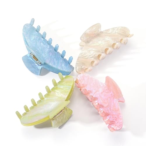 Mixcbe Glitter Acrylic Hair Claw Clip for Women - Large 4 Inch No-Slip Hair Accessories for Thin & Thick Hair, Durable French Banana Clip with Gift (Blue)