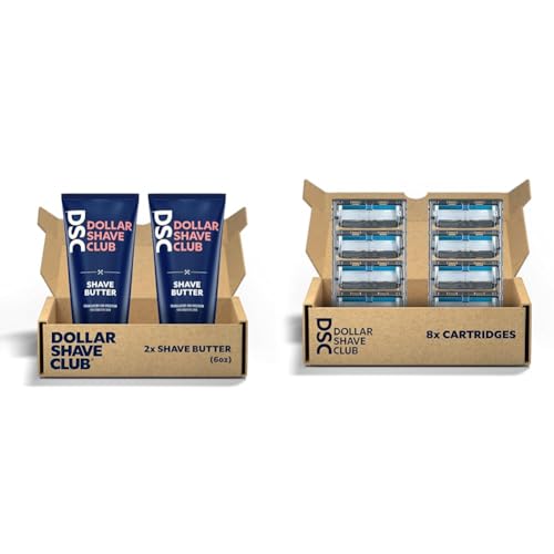 Dollar Shave Club Butter, For Sensitive Skin, A Translucent Shaving Cream & Gel Alternative & 8 Count 6 Blade Razor Refills with Built-in Trimmer