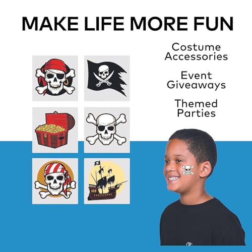 Pirate Temporary Tattoos for Kids - 72 Pieces Party Favors
