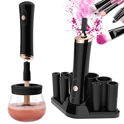 Senbowe Black Electric Makeup Brush Cleaner & Dryer Machine - Fast Deep Cleaning & Drying, Fits All Sizes with 8 Rubber Collars