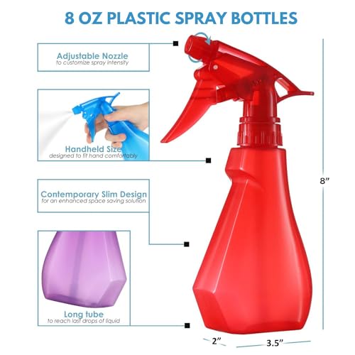 DilaBee 8oz Spray Bottles 4-Pack, BPA-Free Multi-Color