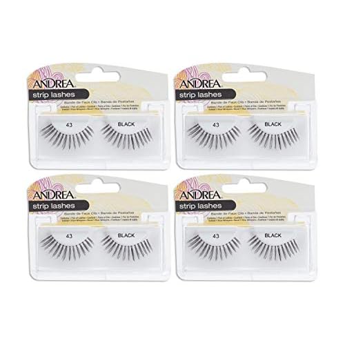 Andrea Strip Lashes Style 43 ? Black Natural False Eyelashes, Reusable Lightweight Lash Set, 4 Pairs