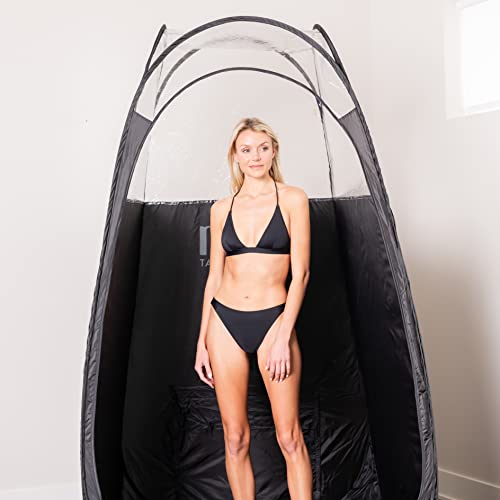 MineTan Spray Tan Folding Tent | Portable, Lightweight Pop Up Tanning Unit | Carry Bag, Black & 1/3 Clear | Designed - Professional Use, Mobile or Home Use | Great - Mobile Spray Tanner Techs
