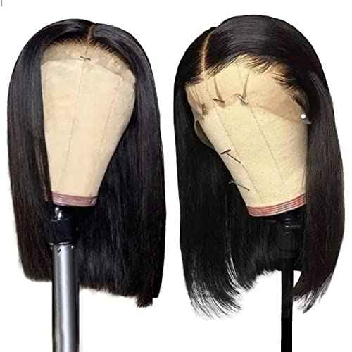 14 Inch Short Bob Wig Straight 13X4 HD Transparent Lace Front Wig Human hair 150 Density Lace Frontal Wig Glueless Wigs Human Hair Pre Plucked for Black Women Wigs With Baby Hair Natural Color