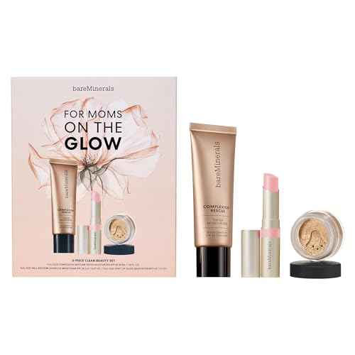 bareMinerals 3-Piece Clean Beauty Gift Set, Includes 3 Full-Sizes, Tinted Moisturizer Mineral SPF 30 + Hyaluronic Acid, Under-Eye Brightener + Concealer, Dewy Lip Gloss-Balm Set, Makeup Trio