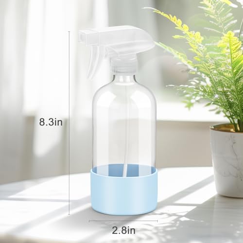 Glass Spray Bottles 2 Pack, 16 oz Refillable with Adjustable Nozzles