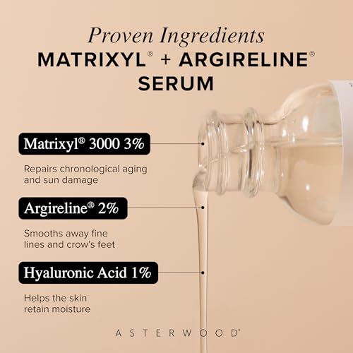 Asterwood Matrixyl 3000 + Argireline Serum with Hyaluronic Acid - Anti-Aging, Wrinkle Reducing, Collagen Boosting - Fragrance-Free - 4 Fl Oz