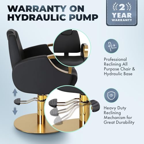 Venus Gold Salon Chair - Reclining Styling Chair with Adjustable Headrest