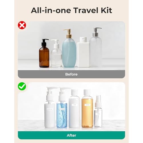 BAGSMART 7 Pack Clear Toiletry Bag with Refillable Travel Bottles Set, TSA Approved Travel Toiletry Bag Water Repellent Carry on Travel Accessories Bag Airport Airline Quart Size Bags, Black