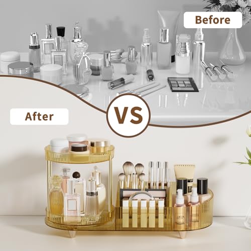 Rotating Makeup Organizer with 2 Perfume Trays & 5 Compartments - Space Saving Vanity Storage