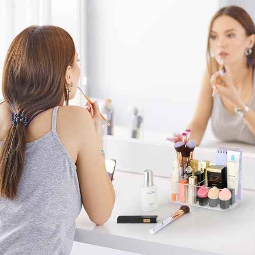 Clear Makeup Tray Holder Organizer Cosmetic Display Case, Small Makeup Organizer for Vanity Bathroom Counter Countertop Tabletop Desktop Vanity Drawers (Clear)