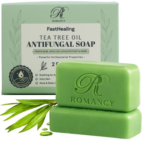Romancy Tea Tree Soap Bar for Face & Body (2 Pack) ? Tea Tree Oil Cleansing Handmade Bars for Acne-Prone & Itchy Skin, Helps Control Body Odor, Gentle Daily Cleanser, Gift Ready