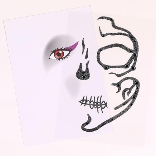 Parma77 Skeleton Accessories Skull Face Stick On Skeleton Face Stickers Gems Halloween Face Jewels Makeup for Women