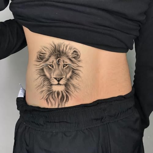 2 Sheets Arm Thigh Leg Waterproof Fake Temporary Tattoos Sticker Grey Lion
