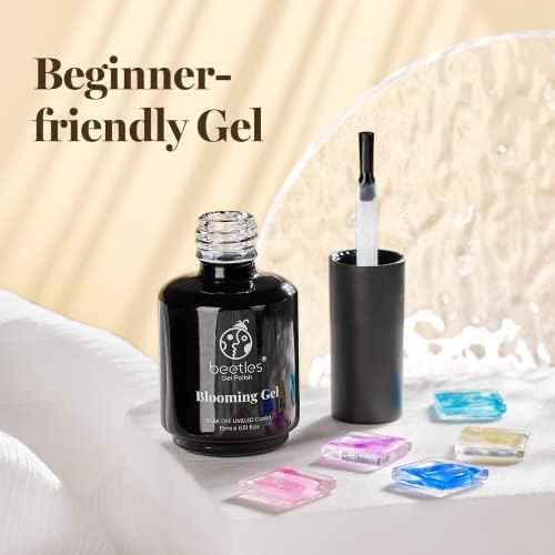 Beetles Blooming Gel & Base Top Coat Set, 3PCS 15ML Shine Finish Long Lasting No Wipe Top Coat Gel Nail Polish Base Spreading Marble Effect Soak off UV LED Nail Art Gifts for Women