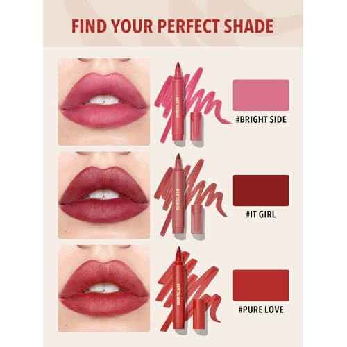 SHEGLAM Love Stained Lip Tint Marker Matte Red Lip Stain Pen Highly Pigmented Long-Lasting Lip Liner Contour Tint Lip Makeup-Bright Side