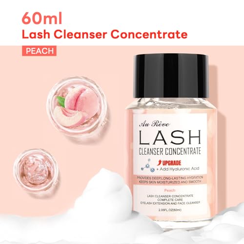 AuReve Lash Shampoo Concentrate 60ml Lash Cleanser Concentrate Add Hyaluronic Acid Oil-Free Lash Extension Shampoo Perfect for Salon，Peach