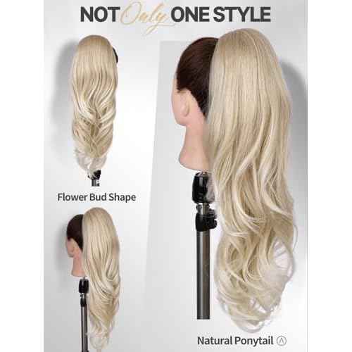 WIGER Ombre Blonde Ponytail Extension 26 Inch Drawstring Ponytail Extension for Women Long Wavy Layered Pony Tails Hair Extensions for Girls Daily Use