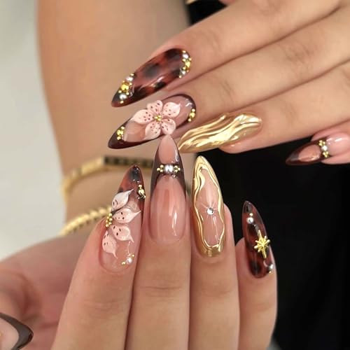 Fall Press On Nails Brown French Tip 24Pc Almond