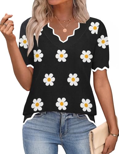 Zeagoo Women's Lightweight V-Neck Short Sleeve Sweater Blouse