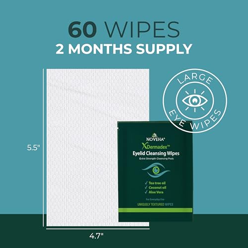 NOVEHA Demodex Eyelid Wipes - 60 Count Cleansing