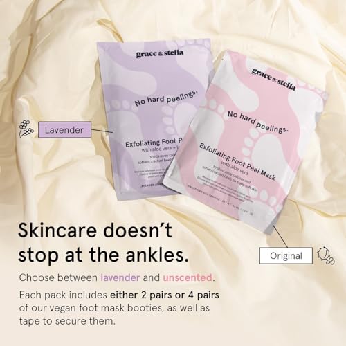 Grace & Stella Exfoliating Foot Peel Mask for Dry Cracked Feet - 4 Pairs