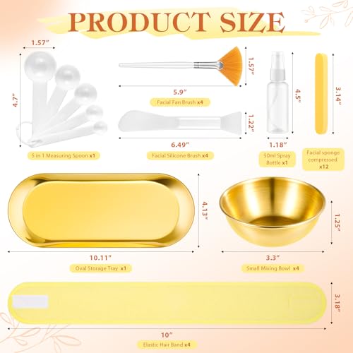 31 Pcs Esthetician Supplies for Facials,4 Gold Esthetician Bowls 4 Fan Brushes Esthetician Large Gold Serving Bowls 12 Compressed Facial Sponge 4 Spa Headbands 4 Flat Brushes for Women Face Cleansing