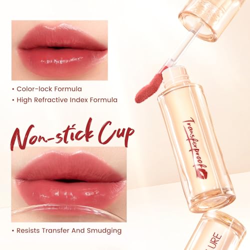 FOCALLURE Transferproof Lip Gloss - 16HR Wear, Plumping, Mocha Nude