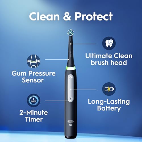 Oral-B iO Series 3 Deep Clean Electric Toothbrush Black, 3 Modes, 2 Replacement Heads, Travel Case