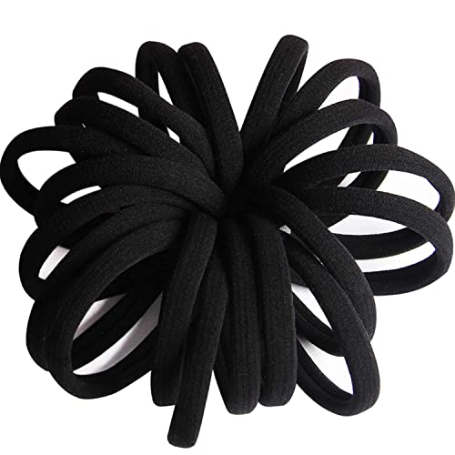 Large Black Hair Ties for Thick Hair - No Damage Ponytail Holders, Pack of 20