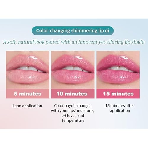 Color Changing Lip Gloss - Non-Sticky Hydrating Lip Oil, High Shine Glassy Finish, PH Reactive Tinted Lip Plumper, Long Lasting Moisture & Glow(3PCS,1 Count)