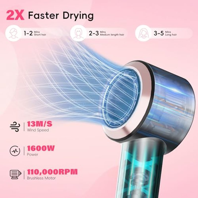 CINOSTAR Ionic Hair Dryer with Diffuser & Concentrator, Brushless Motor