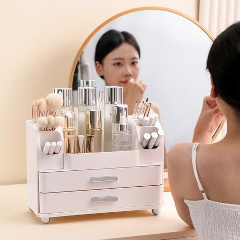Anyoifax Makeup Organizer Countertop with Drawers & Brush Holder
