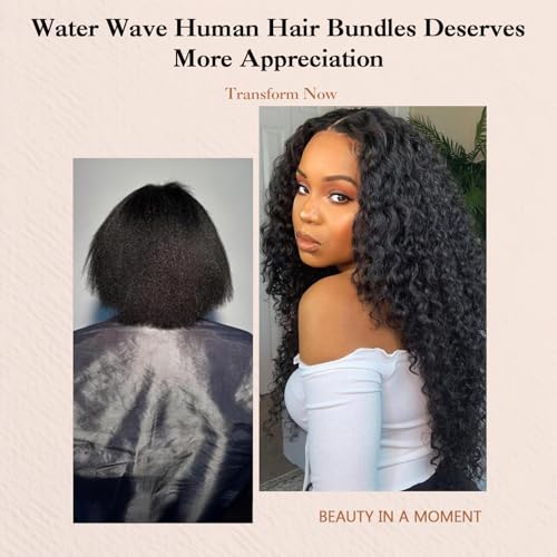 Water Wave Human Hair Bundles - 24, 26, 28 Inch Virgin Brazilian