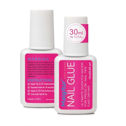 Maigitur 30ML Strong Nail Glue for Press-On & Acrylic Nails, Quick Dry, Long Lasting, No UV Light Needed (Nail Bond Brush)