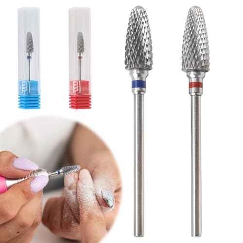 3/32" 5 in 1 Professional Carbide Nail Drill Bits Sets, 2 Pack Tungsten Safety Drill Bits Tech, Cuticle Bit Fast Remove for Manicurist Nail Salon Manicure Pedicure Gel Polishing (Round Head)