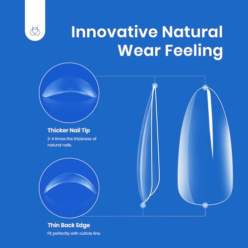 Beetles Gel Nail Tips Almond Medium 500Pcs – Pre-Shaped False Nails (Clear, 10 Sizes)